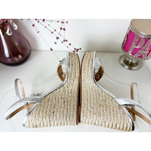 Badgley Mischka Trace Ankle Strap Espadrille Wedge Sandals Silver Size 8.5 NWB - Picture 8 of 14